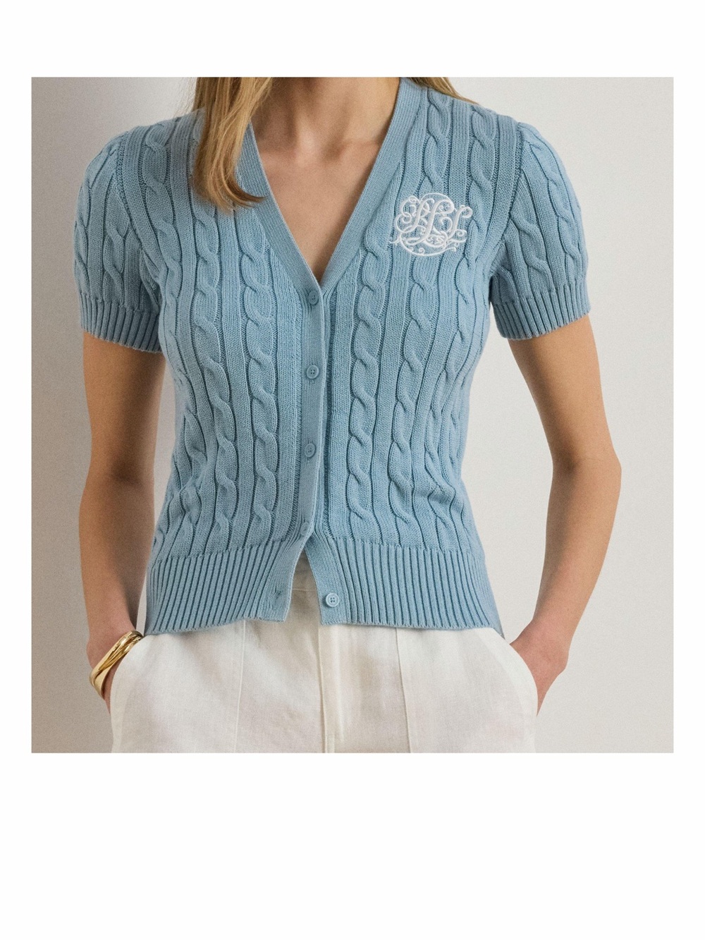 NWOT*2026 Ralph Lauren Cable-Knit Cotton Short-Sleeve Cardigan – Size S